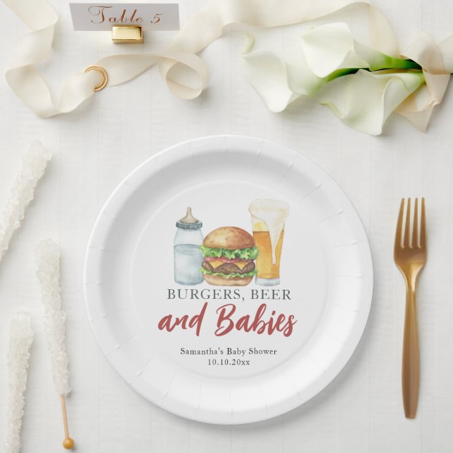 Babies, Burgers and Beer Baby shower  Paper Plate (Wedding)