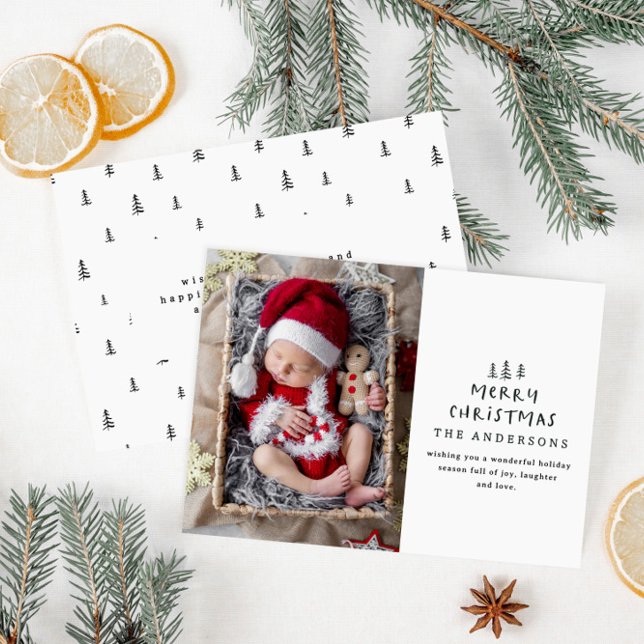 babies first christmas elegant drawn tree photo holiday card (Creator Uploaded)