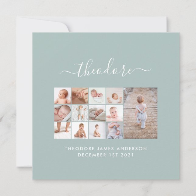 Babies first year photo collage script blue (Front)