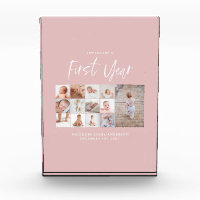 Babies first year photo collage script pink