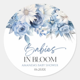 Babies In Bloom Blue Floral Multiples Baby Shower Classic Round Sticker