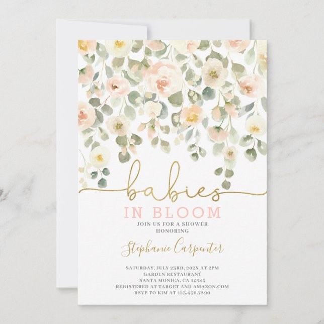 Babies in Bloom blush invitation (Front)
