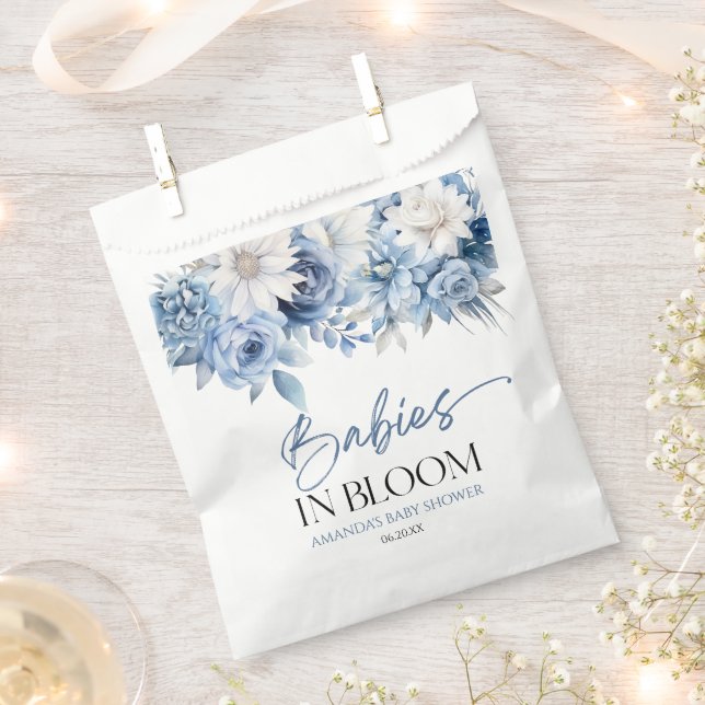 Babies In Bloom Dusty Blue Floral Baby Shower Favour Bags (Clipped)