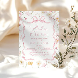Babies in bloom Pink Bow Twin girls baby shower Invitation