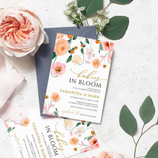 Babies in Bloom Poppies Flowers Twins Baby Shower Invitation (Creator Uploaded)