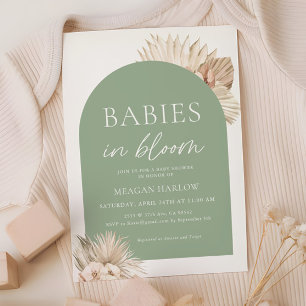 Babies In Bloom Sage Green Twins Baby Shower Invitation