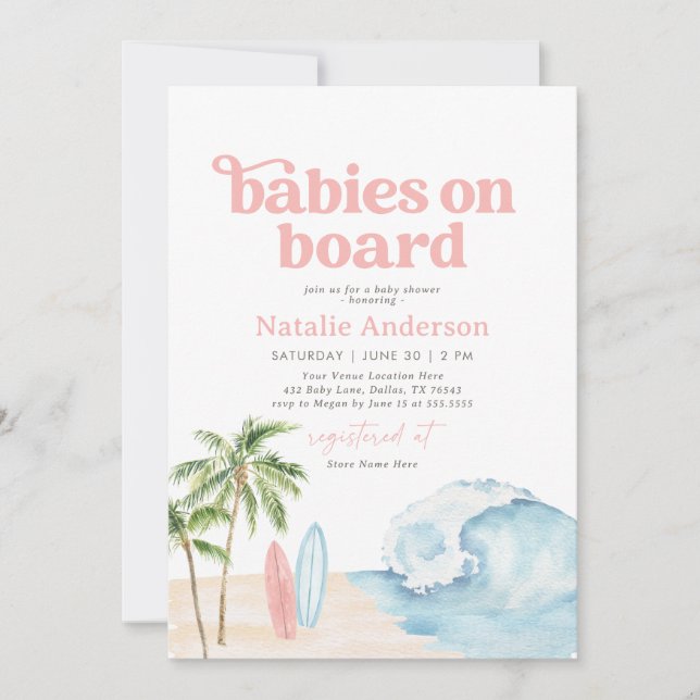 Babies on Board Surf Twin Baby Shower Invitation (Front)