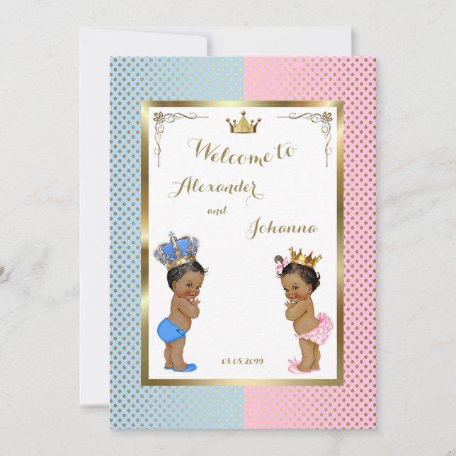 Babies Shower TWINS,pink blue,elegant backgrd 5x7 Invitation (Front)
