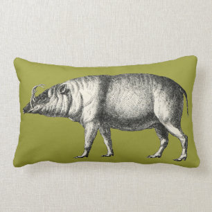 Babirusa Wild Pig Boar Hog Warthog Vintage Lumbar Cushion