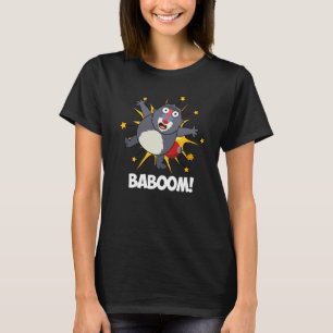 Baboom Funny Exploding Baboon Pun Dark BG T-Shirt