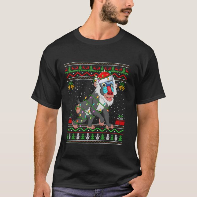 Baboon Christmas Lights Santa Ugly Sweater Xmas (Front)