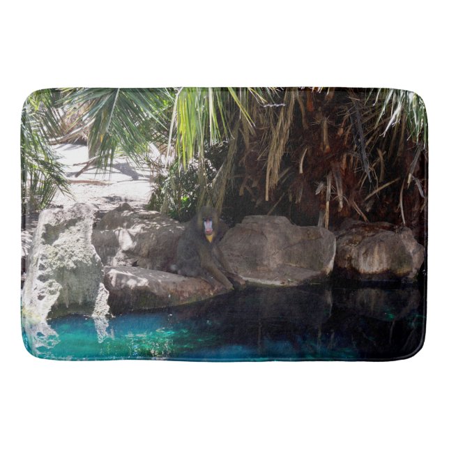 Baboon In Paradise, Memory Foam Bathmat (Front)