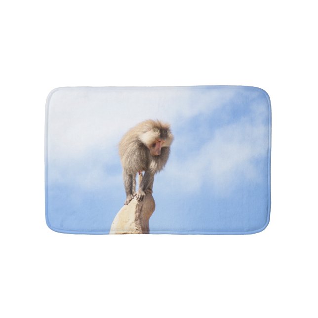 Baboon monkey on top of a mountain bath mat (Front)