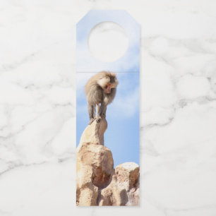 Baboon monkey on top of a mountain bottle tag