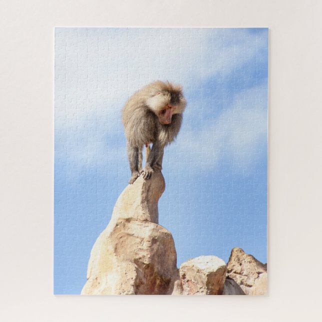 Baboon monkey on top of a mountain jigsaw puzzle (Vertical)