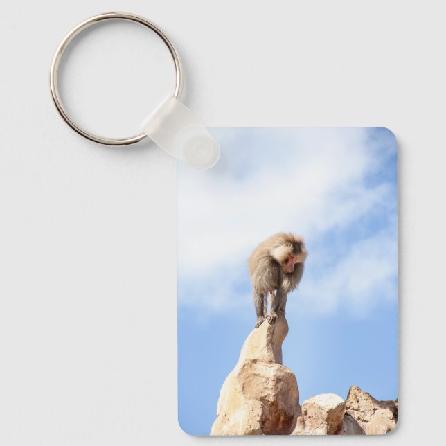Baboon monkey on top of a mountain key ring (Front)