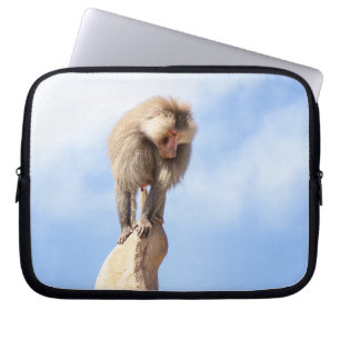 Baboon monkey on top of a mountain laptop sleeve