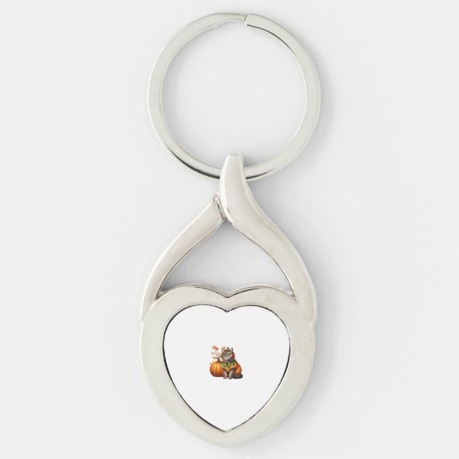 Babushka Halloween Cat Pumpkin  Key Ring (Front)