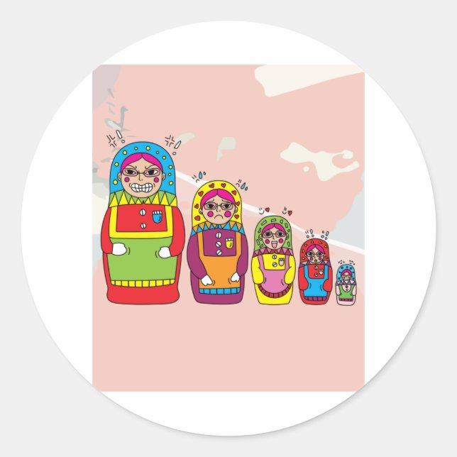 Babushka Russian Wooden Dolls Classic Round Sticker (Front)