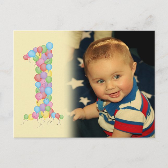 Baby 1st Birthday Balloons Thanks Photo Postcard (Front)