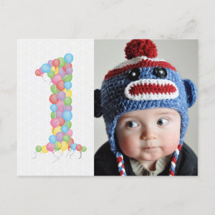 Baby 1st Birthday Balloons Thanks Photo Postcard