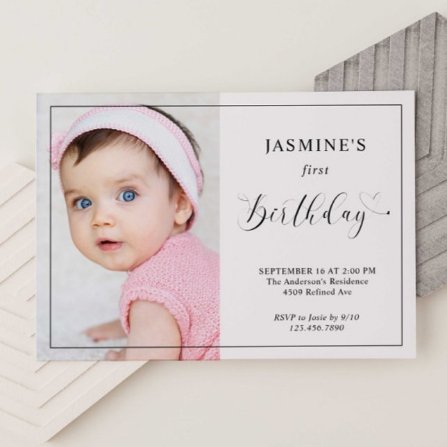 Baby 1st Birthday Elegant Script Swashes Photo  Invitation (Creator Uploaded)