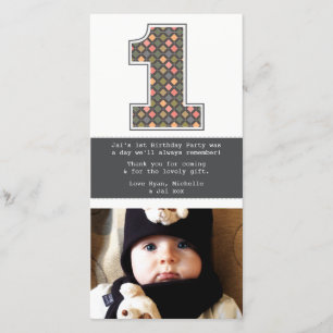 Baby 1st Birthday Number 1 Thank You Photo Card