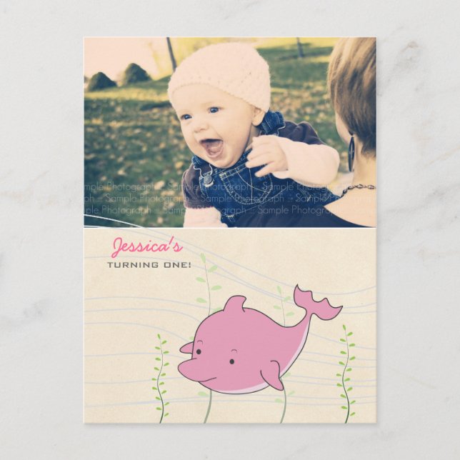 Baby 1st Birthday Party Dolphin Invite Card (Front)