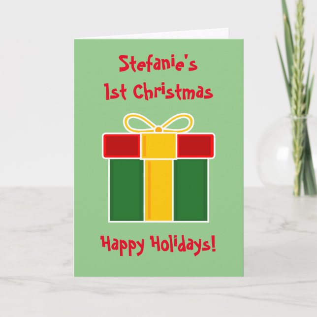 Baby 1st Christmas box gift icon for grandchildren Holiday Card (Front)