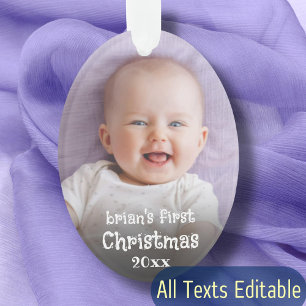 Baby 1st Christmas Create Your Own Photo Name Text Ornament