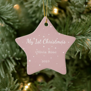Baby 1st Christmas Cute Minimal Pink Ornament