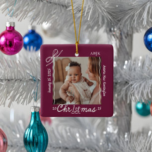 Baby 1st Christmas Minimal Hand Drawn Scribble Bow Ceramic Ornament