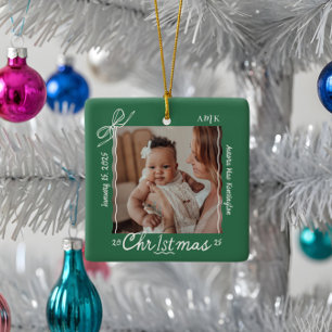 Baby 1st Christmas Minimal Hand Drawn Scribble Bow Ceramic Ornament