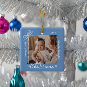Baby 1st Christmas Minimal Hand Drawn Scribble Bow Ceramic Ornament