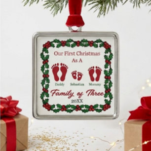 Baby 1st Christmas Newborn Family Holly Berries Metal Tree Decoration