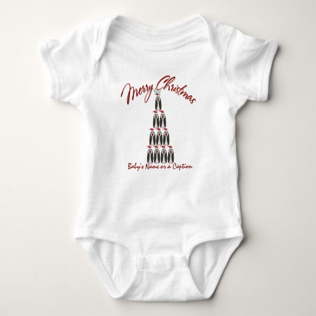 Baby 1st Christmas - Penguin Tree - Personalised Bodysuit (Front)