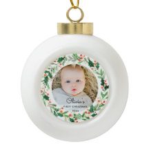 Baby 1st Christmas Photo Ceramic Ball Ornament