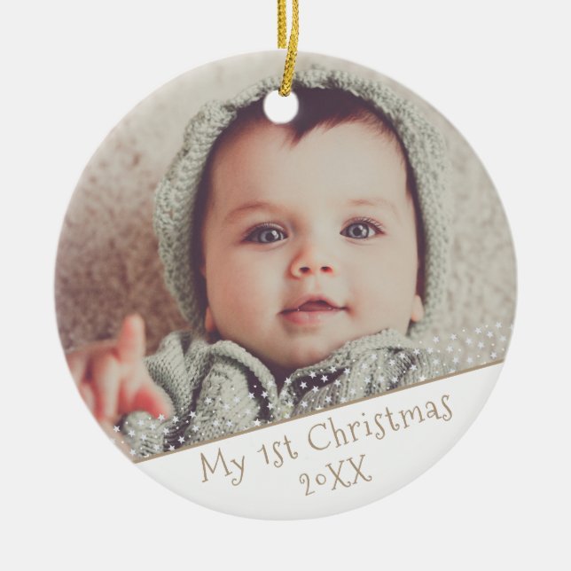 Baby 1st Christmas Photo Cute Personalizable Ceramic Tree Decoration (Front)