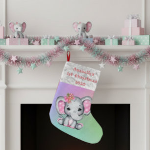 Baby 1st Christmas Pink Elephant Small Christmas Stocking