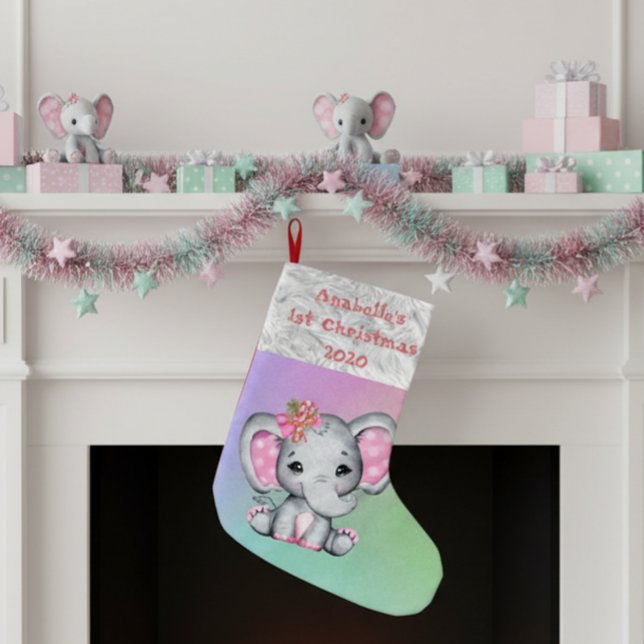 Baby 1st Christmas Pink Elephant Small Christmas Stocking (Creator Uploaded)