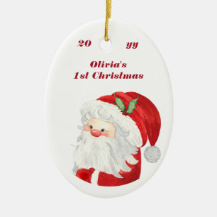 Baby 1st Christmas Portrait Photo Cute Santa Ceramic Tree Decoration