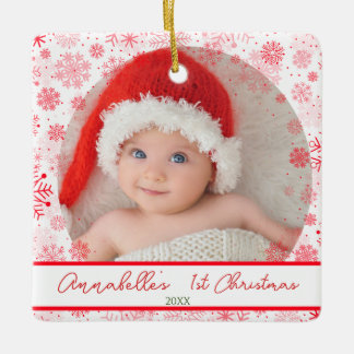 Baby 1st Christmas Red Snowflake  Ceramic Ornament