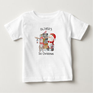 Baby 1st Christmas Santa and Reinder with Sleigh T-Shirt