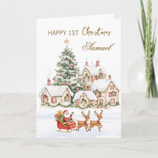 Baby 1st Christmas Tree Santa Reindeers Holiday Card