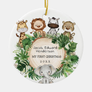 Baby 1st First Christmas Safari Jungle Animals Ceramic Tree Decoration