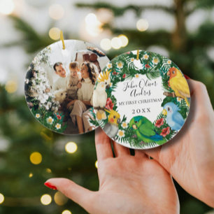 Baby 1st First Christmas Tropical Exotic Parrots Ceramic Tree Decoration