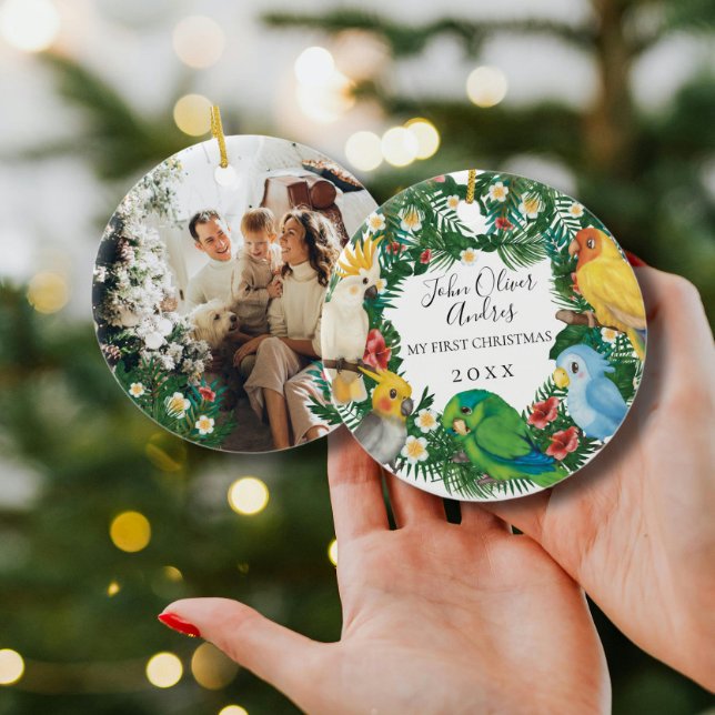 Baby 1st First Christmas Tropical Exotic Parrots Ceramic Tree Decoration (Creator Uploaded)