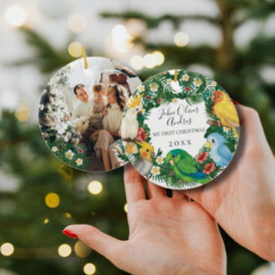 Baby 1st First Christmas Tropical Exotic Parrots   Ceramic Tree Decoration