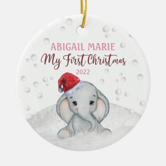 Baby 1st First Holiday Christmas Elephant Ceramic Tree Decoration (Front)
