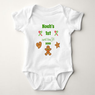 Baby 1st sweet XmaS Gingerbread Pals Green Text Bodysuit